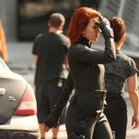 Scarlett Johansson on the film set of 'The Avengers'